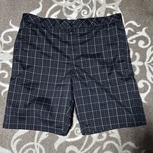 Men's Black Plaid Flat Front Shorts